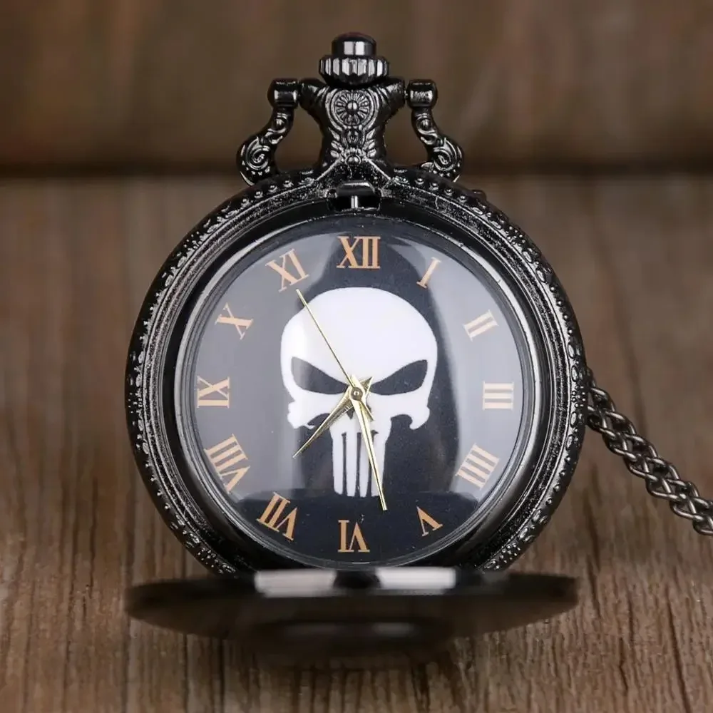 ساعة جيب كوارتز بتصميم رائع باللون الأسود، سلسلة قلادة Steampunk، ساعة فوب مجوهرات للرجال والنساء