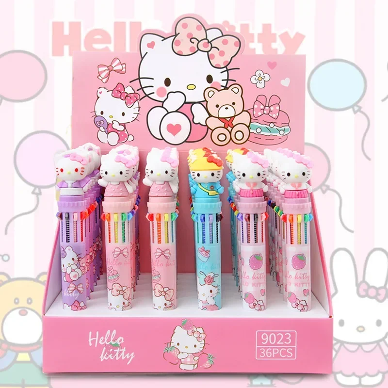 Imagem -02 - Sanrio 36 Peças Caneta Esferográfica Olá Kitty 10 Cores dos Desenhos Animados Imprensa Escrita Caneta 0.7 mm Material Escolar Papelaria Estudantes Canetas Novo