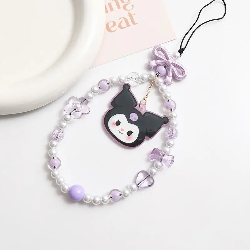 سلسلة الهاتف المحمول حبل معلق الديكور مرحبا كيتي Kuromi مطرز حقيبة قلادة المفاتيح جراب هاتف مكافحة فقدان الحبل