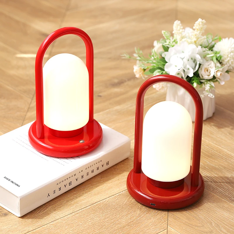 Retro Portable Rechargeable Desk Lamp, Bedroom Night Light, Red Wireless Touch Dimming, Outdoor Camping Portable Light