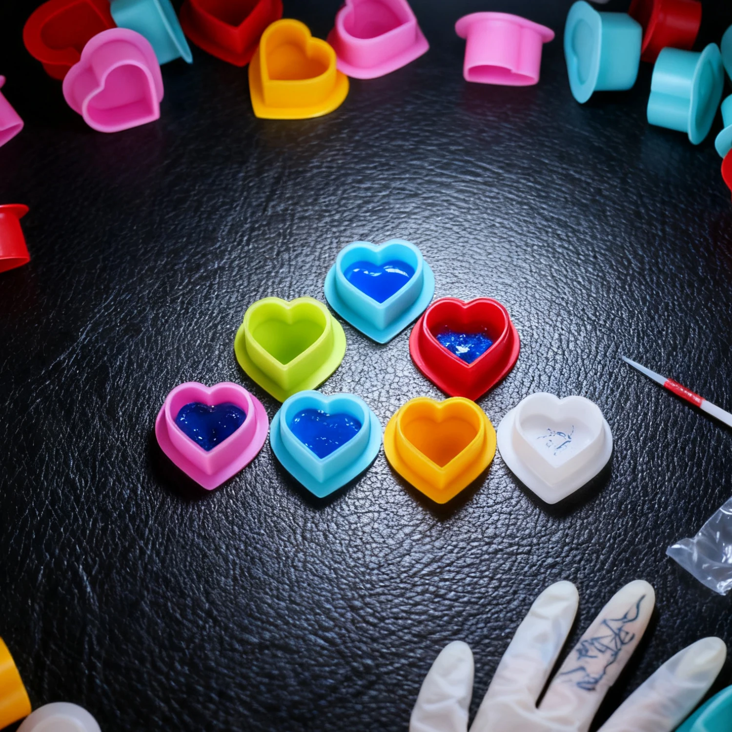 Heart Shape Silicone Tattoo Ink Caps, Reusable Pigment Cups with Suction Base for Tattoo & Permanent Makeup Tattoo Accessories