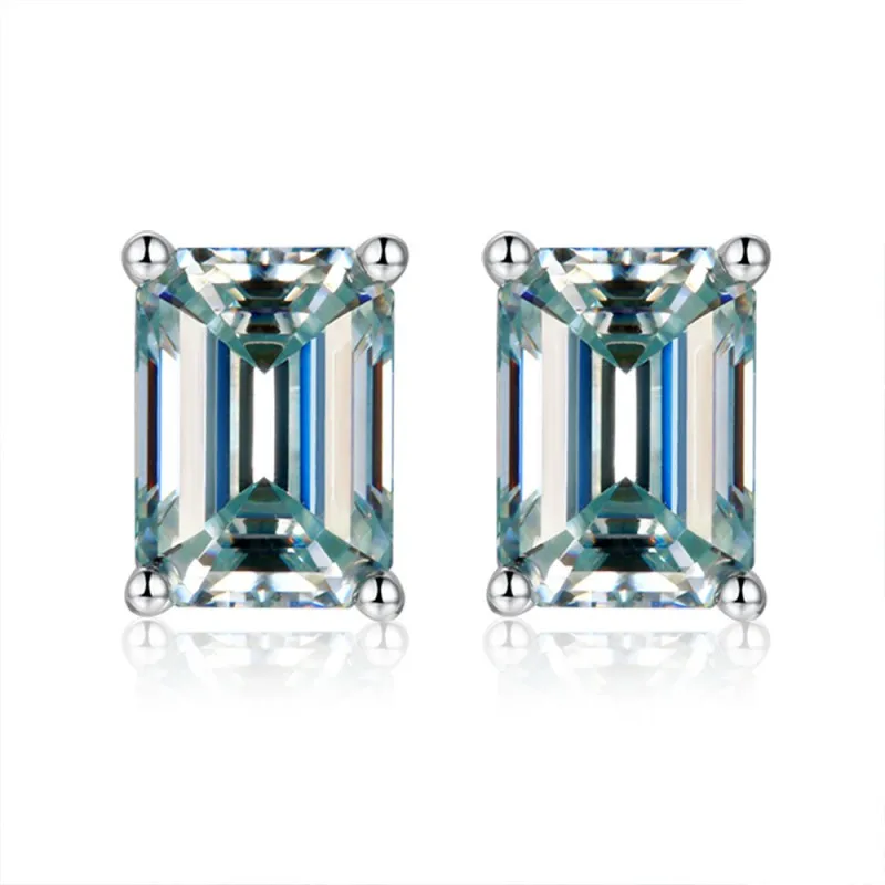 KEEP YES 1.0ct 5*7mm Rectangle Yellow Black Red Blue Moissanite Diamond Stud Earrings for Women S925 Sterling Silver Earring