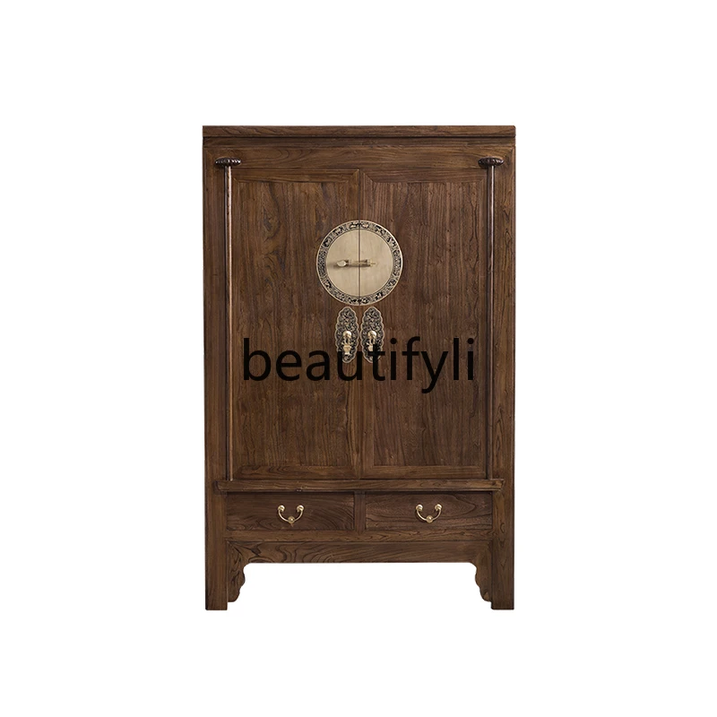 

New Chinese Solid Wood Wardrobe Bedroom Household Literati, National Wind Cabinet Open Wardrobe, Swing Door Coat