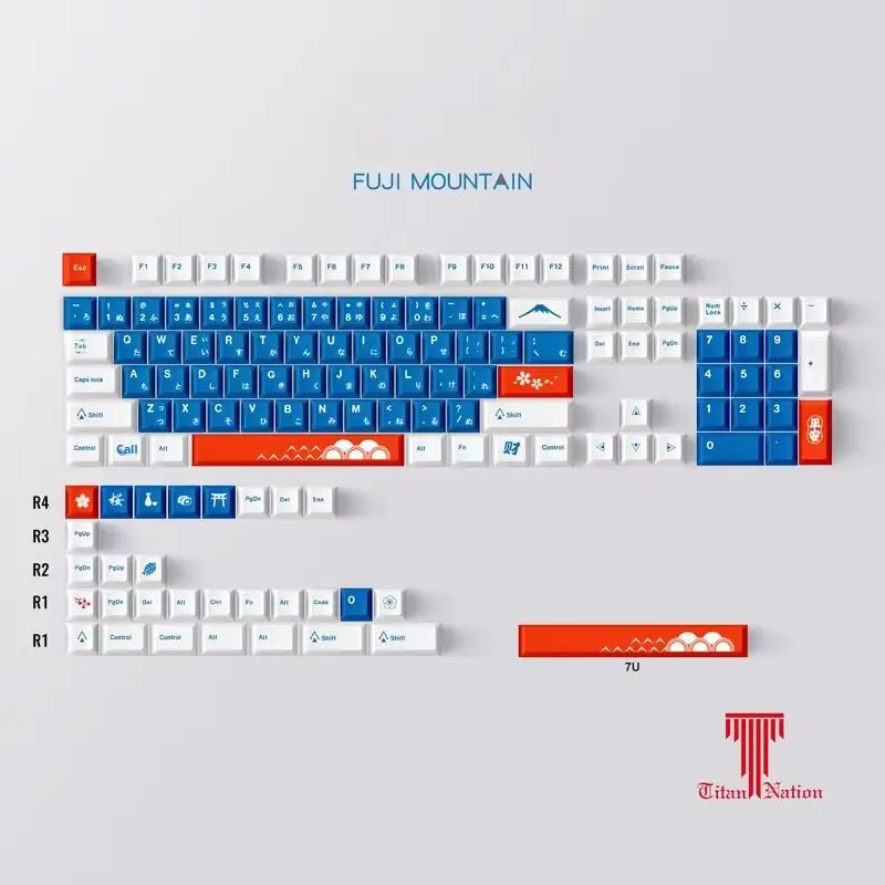 Titan Nation Fuji Mountain Thema Keycap 134-toetsen Pbt Originele fabriekshoogte Thermische sublimatie Mechanische toetsenbordsleuteldop