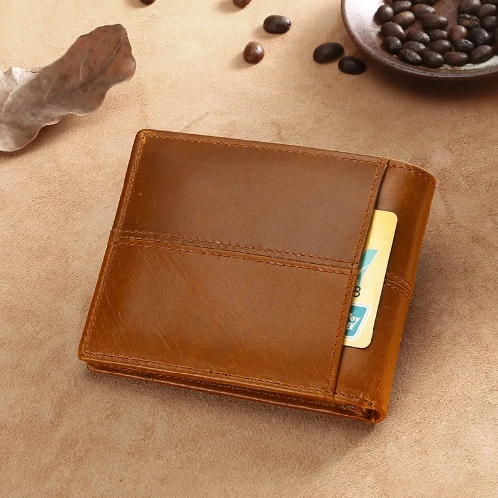 Cowhide Men Wallet Multipurpose Large Capacity Portable Real Leather Purse Vintage Zipper Coin Purse Men