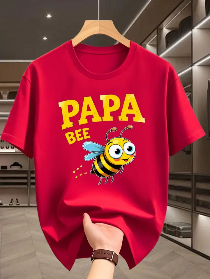 "PAPA BEE" Cartoon Bee Print Men Women T-shirt Cute Animal Graphic Cotton Short Sleeve Tee Casual Tops, image 8