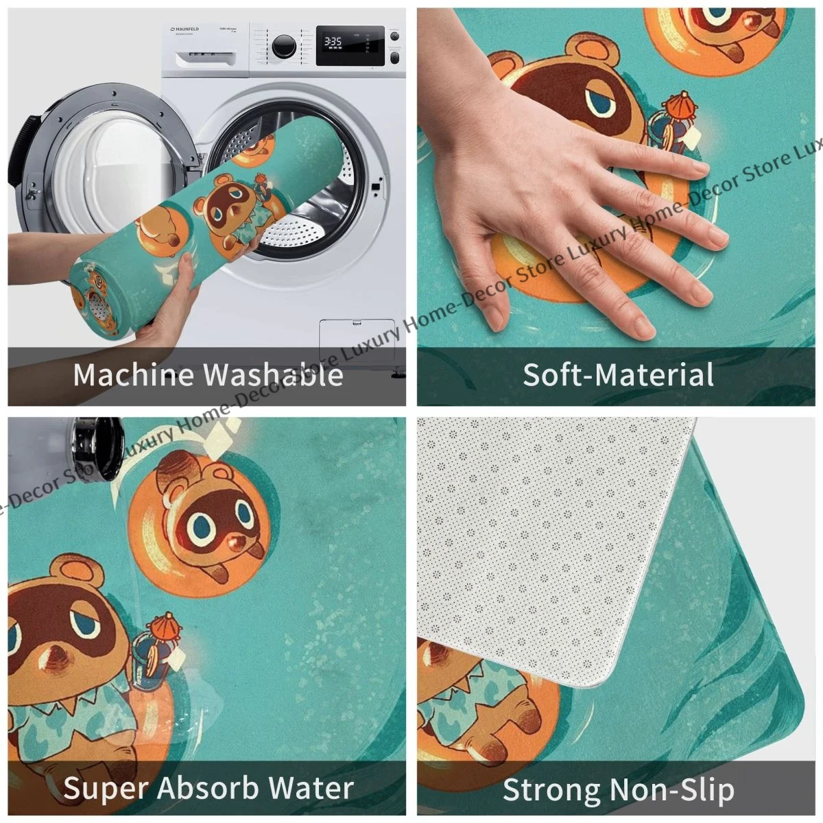 Animal Crossing: New Horizons Non-slip Doormat Swimming Bath Kitchen Mat Prayer Carpet Flannel Pattern Decor