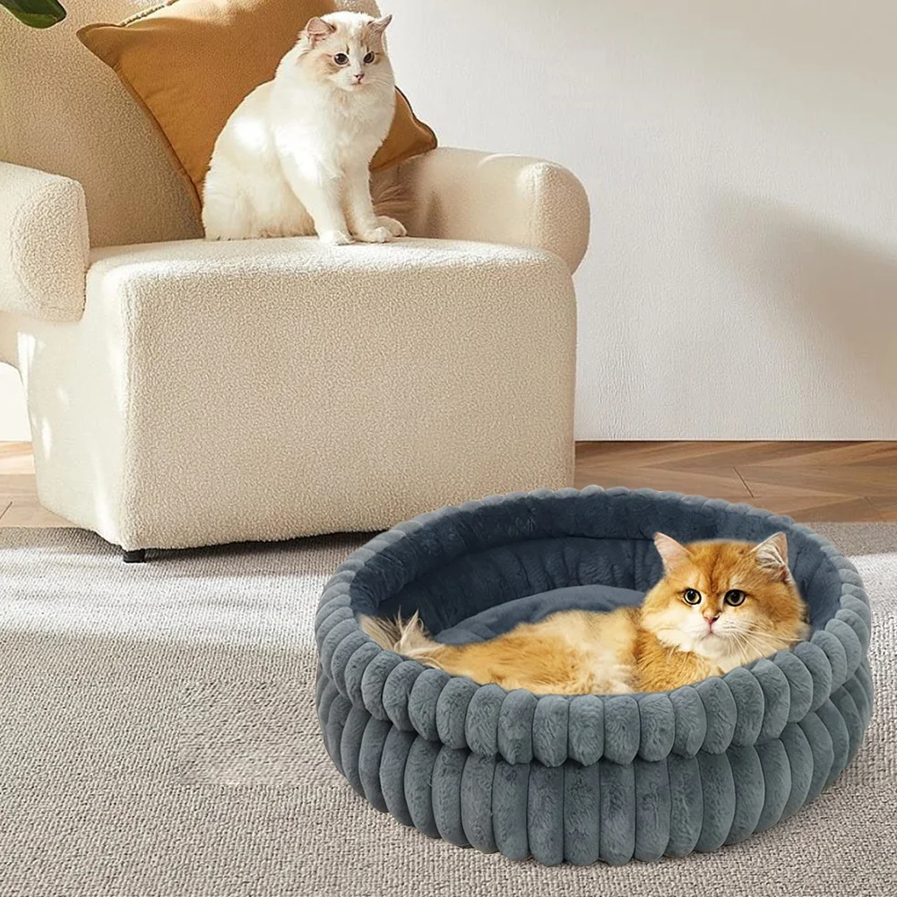 

60cm Cat Bed Kitten Bed with Anti-Slip Bottom Washable Round Cat Beds Dog Beds & Furniture Load Capacity of 15 Kg for Indoor