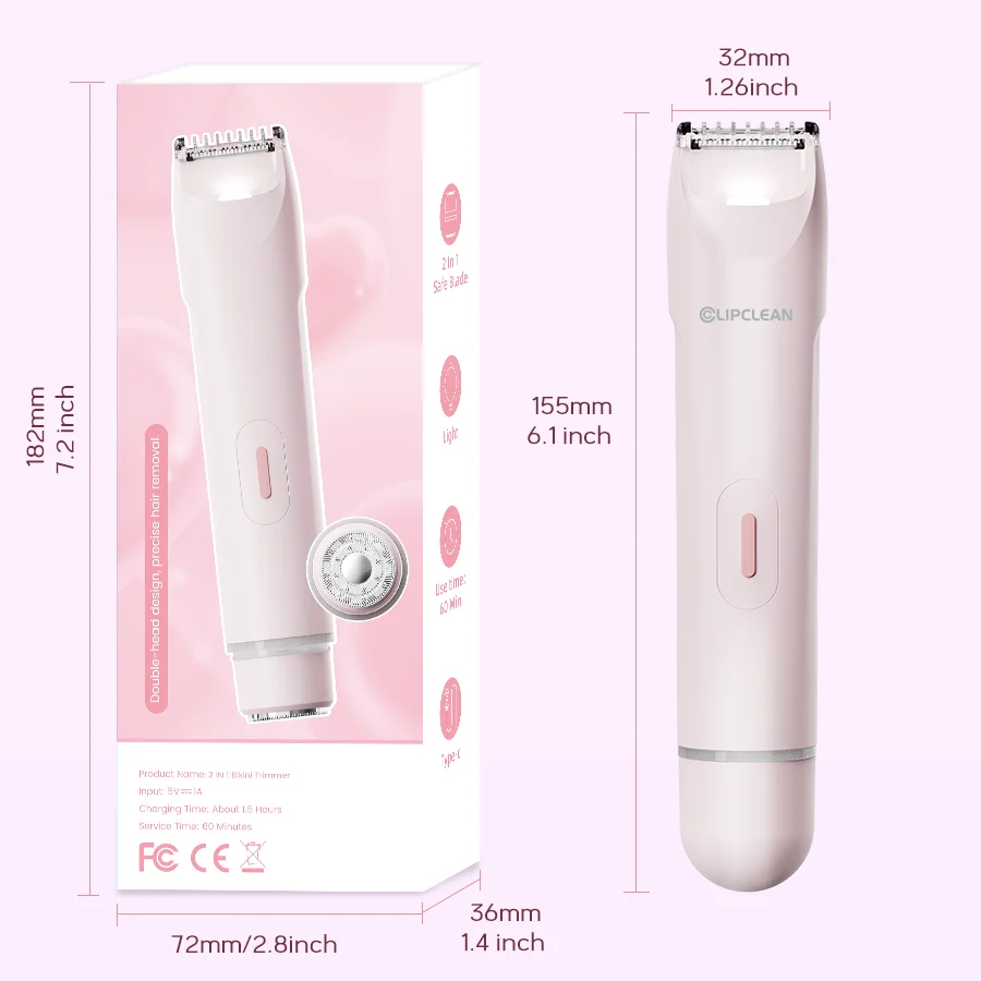 Double-headed women's bikini trimmer, ceramic blade hair trimmer USB charging, suitable for face, body, arms, thighs view 3