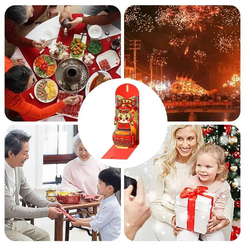 3d Rode Enveloppen 1 Stuks Chinese Drakenjaar 3d Rode Envelop Rood Nieuwe Tassen Geld Enveloppen Rode Envelop Schattige Vorm 3.9X7.9 Inch