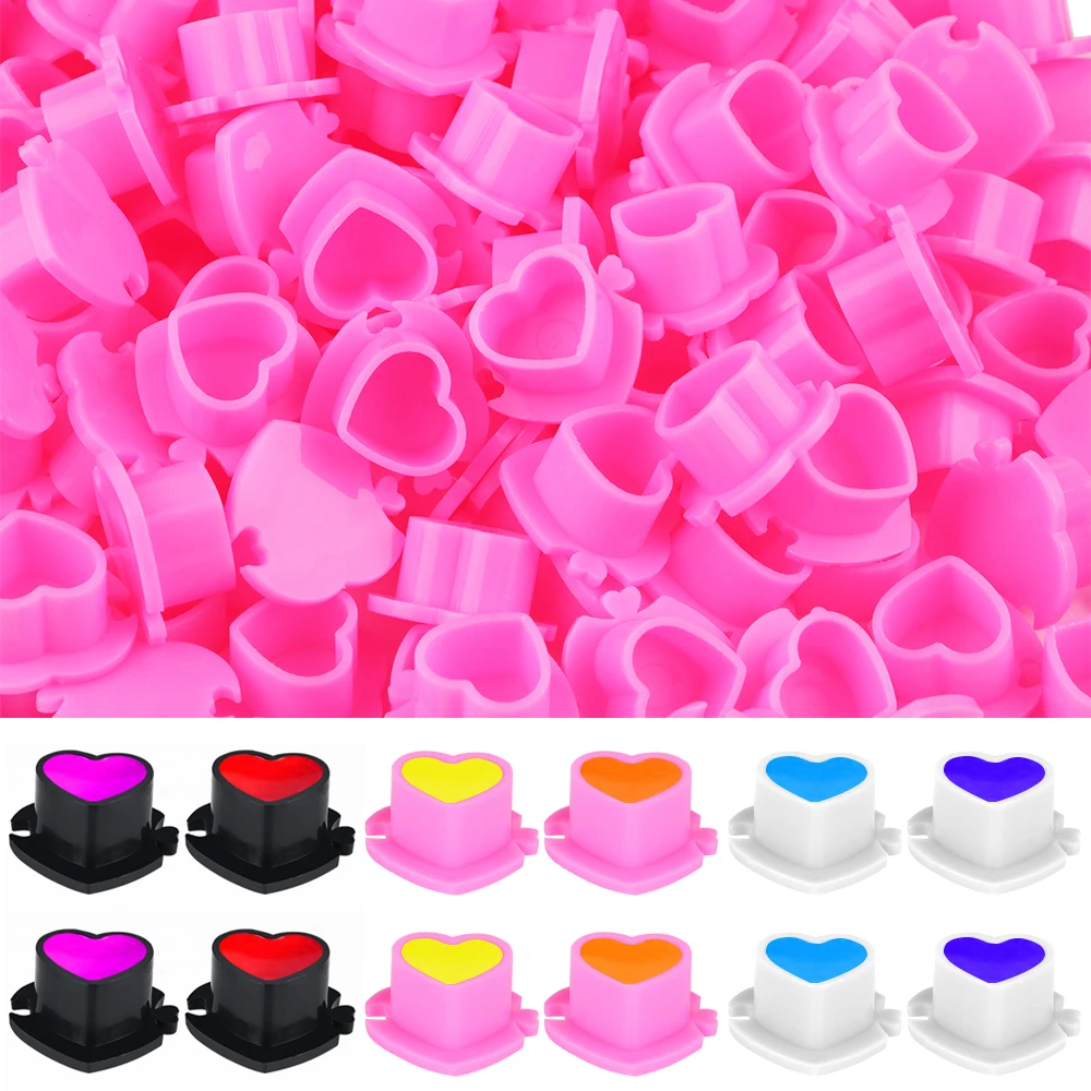 50PCS 3 Colors Tattoo Ink Cup Heart-shaped Base Environmentally Friendly Disposable Splicing Pigment Cap Tattoo Accessories