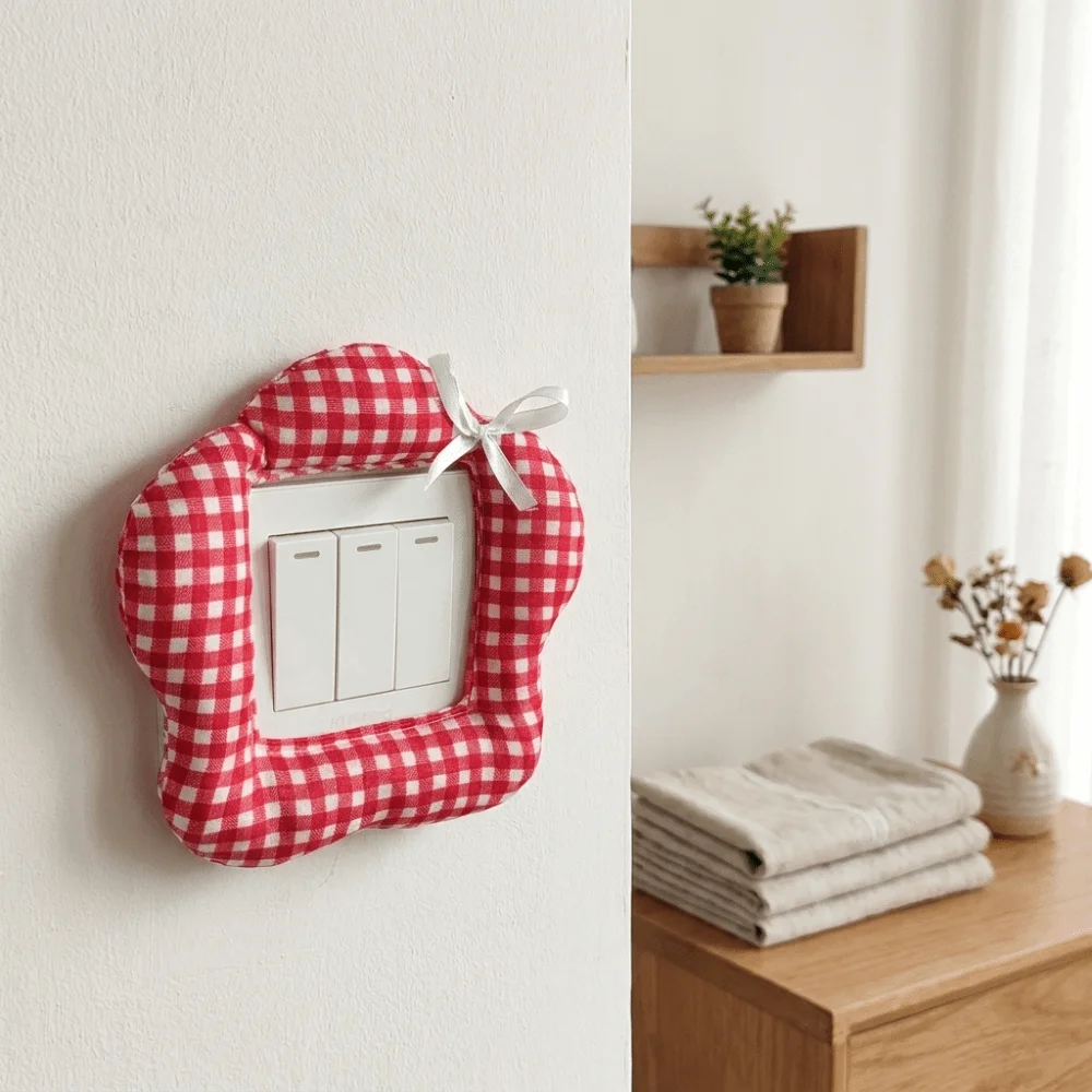 Soft Plaid Fabric Switch Cover Waterproof Lightweight Flower Switch Cover Flexible Structure Creative Design