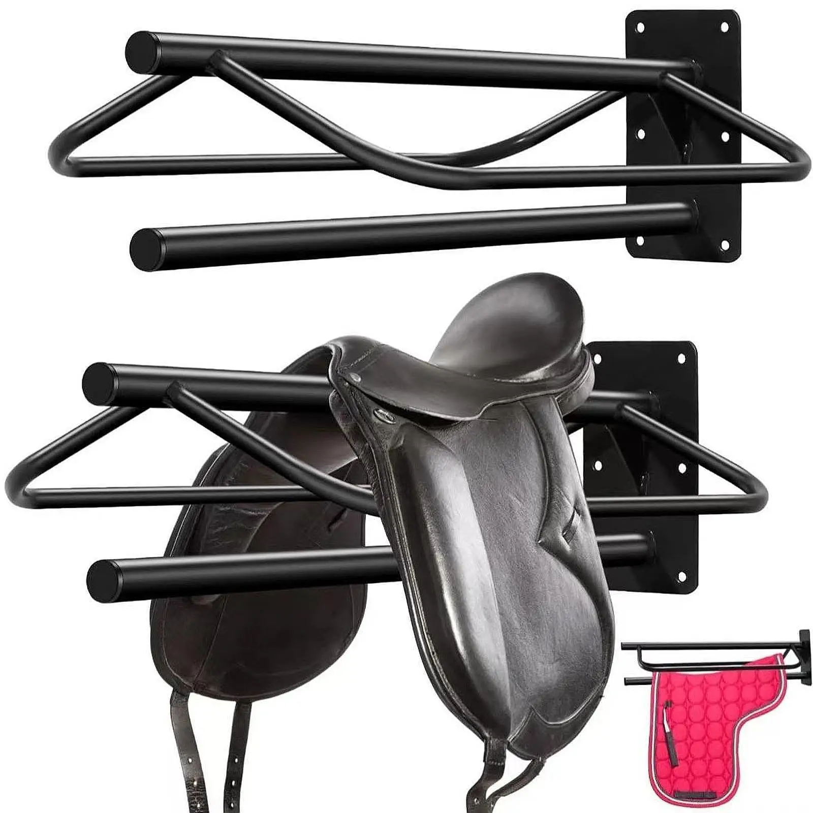 Soporte para sillín de pared, soporte para sillín de caballo, suministros de almacenamiento para aparejos de caballo, accesorios para sillines occidentales en inglés, negro