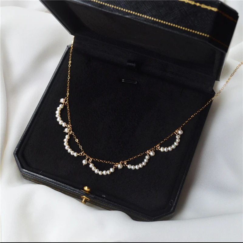 

Ожерелье Lii Ji из 14-каратного золота с блестящим жемчугом, 40 + 5 см, изящное золотое колье-колье, устойчивое к потускнению ювелирное изделие, ожерелье в стиле бохо