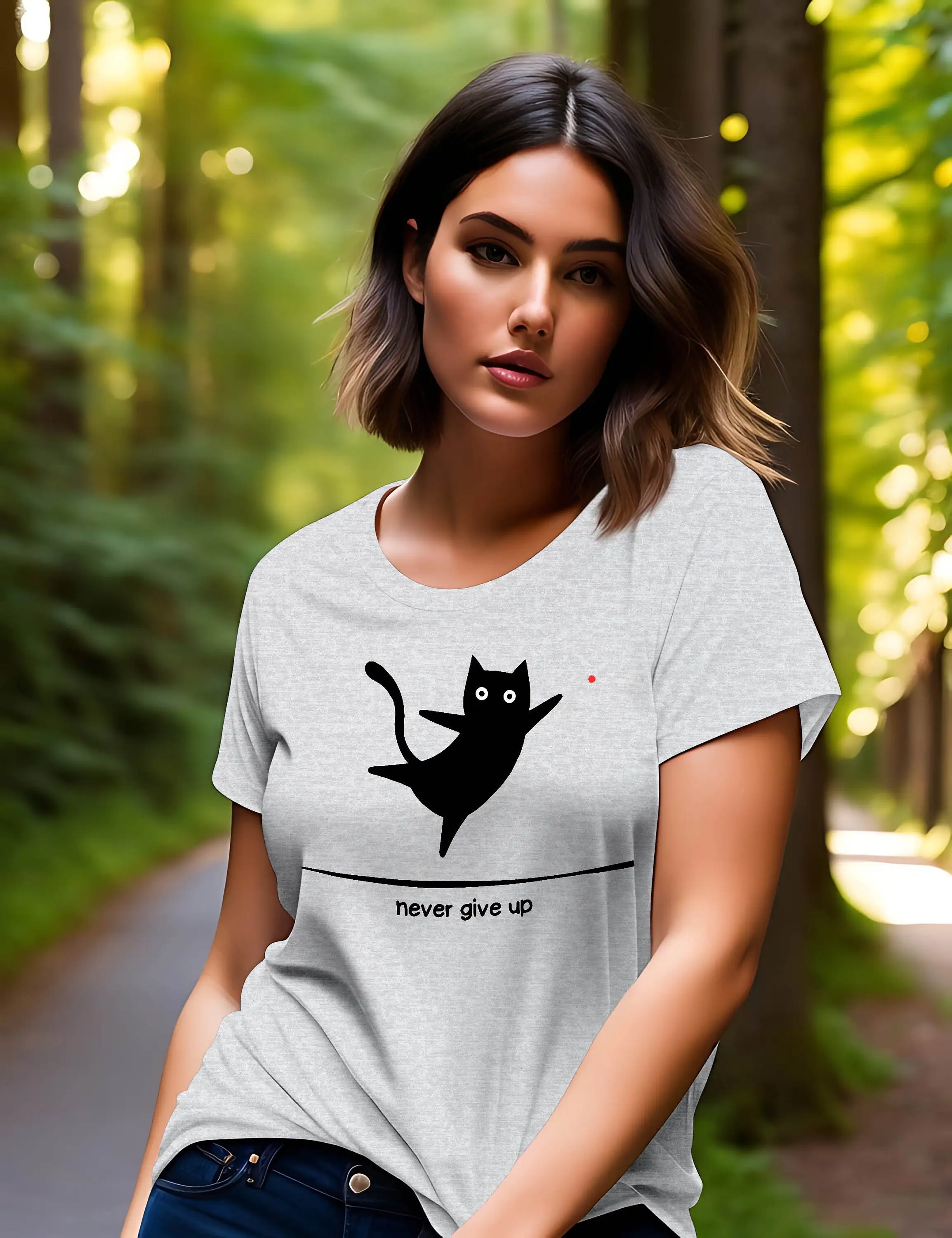 T-shirt nie aufgeben schwarz katze aussage motivation inspiration leben smotto nicht auf geben willens kraft geschenk 393 apt2