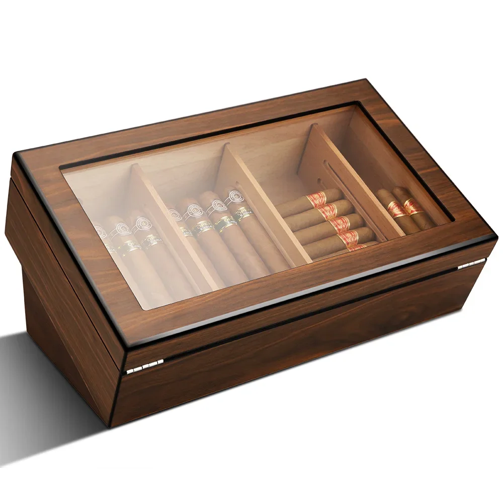 

Glass Top Cigar Display Humidor With Divider Safety Lock Humidifier Hygrometer Cedar Wood Cigar Humidor Large Capacity Humidor