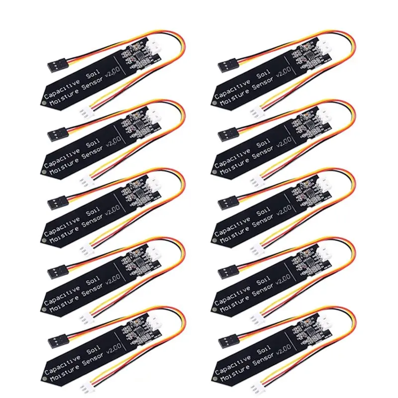 

JABS-10 шт. емкостных датчиков влажности почвы, устойчивых к коррозии, для Arduino, для определения влажности, полива сада, электронные компоненты для DIY