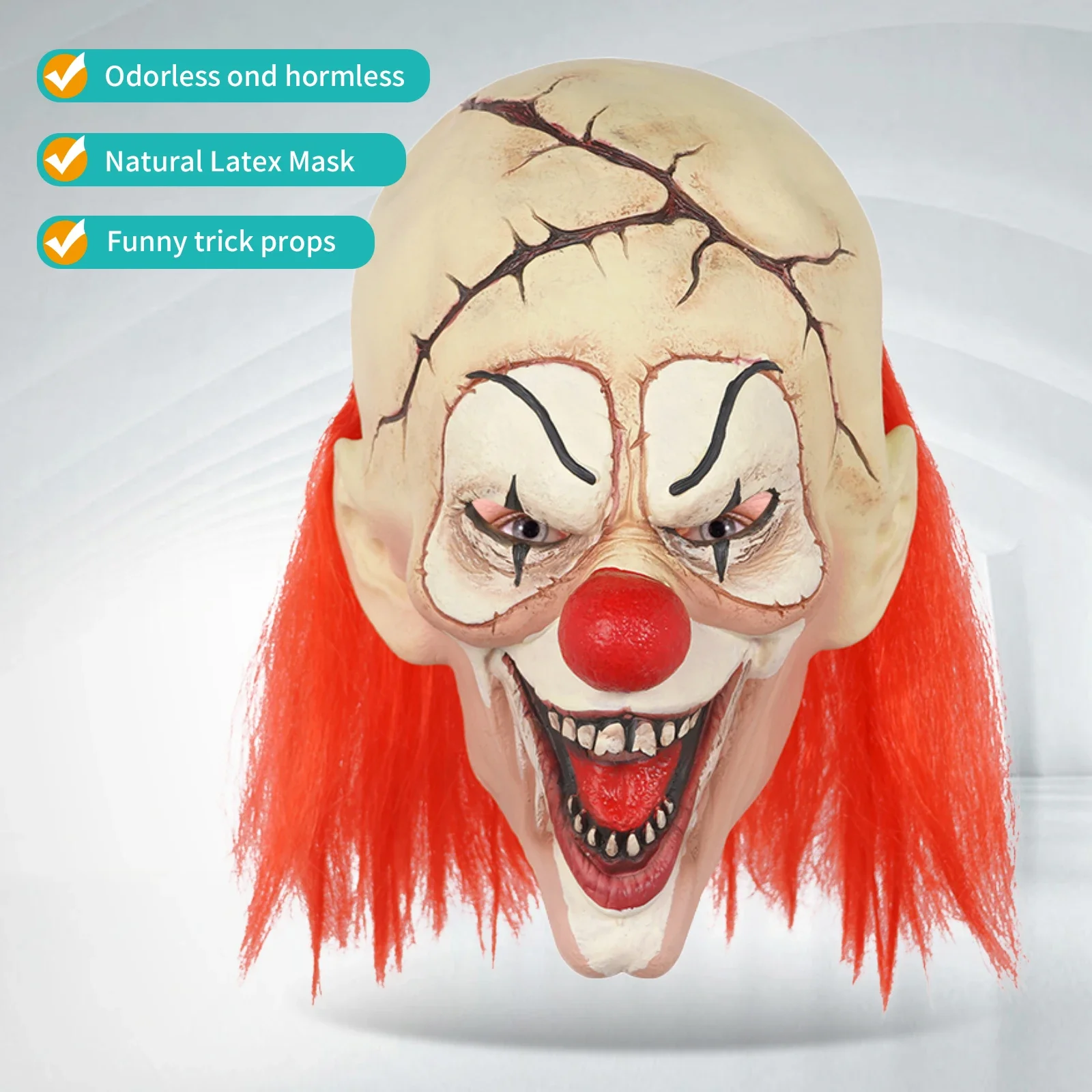 

1PC terrifying clown mask, realistic role-playing props, scary Halloween prank props, latex material