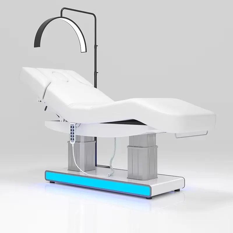 

Modern Silver Aluminium Alloy Base 4 Motors Electric Massage Table Facial Bed Luxury Beauty Salon Cosmetic Bed With Lights