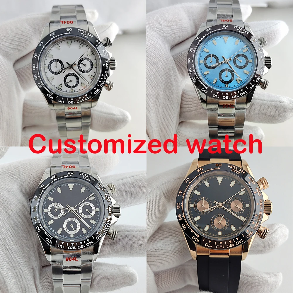 

Customized 39mm Business Quartz Watch Men's Timing Sapphire Glass VK63 Movement Green Luminous Watch