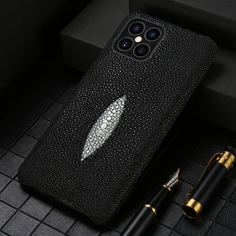 Luxury Genuine Stingray Leather Phone Case For Iphone 15 14 Plus 13 12 11 Pro Max  Luxury Cover Cases