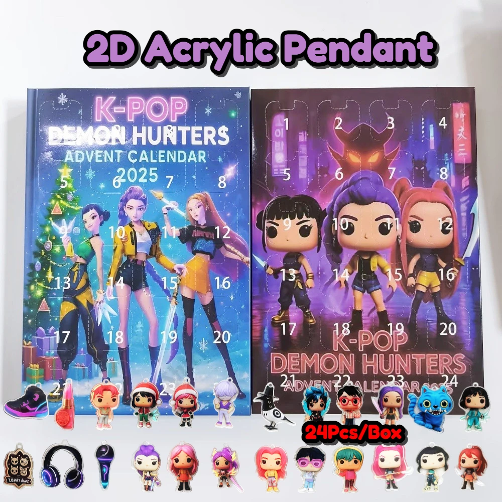 En Stock, calendario de cuenta regresiva de Navidad, caja ciega Huntrix SAJA Boys Derpy, 24 Uds., mochila, llavero de coche, colgante acrílico, regalos para niñas