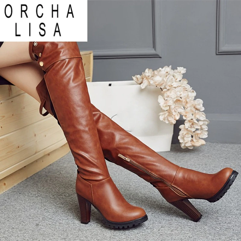 

ORCHA LISA Сапоги выше колена с круглым носком на блочном каблуке, подошва из ТПУ, очаровательный размер 33–45, зрелый красный S2675