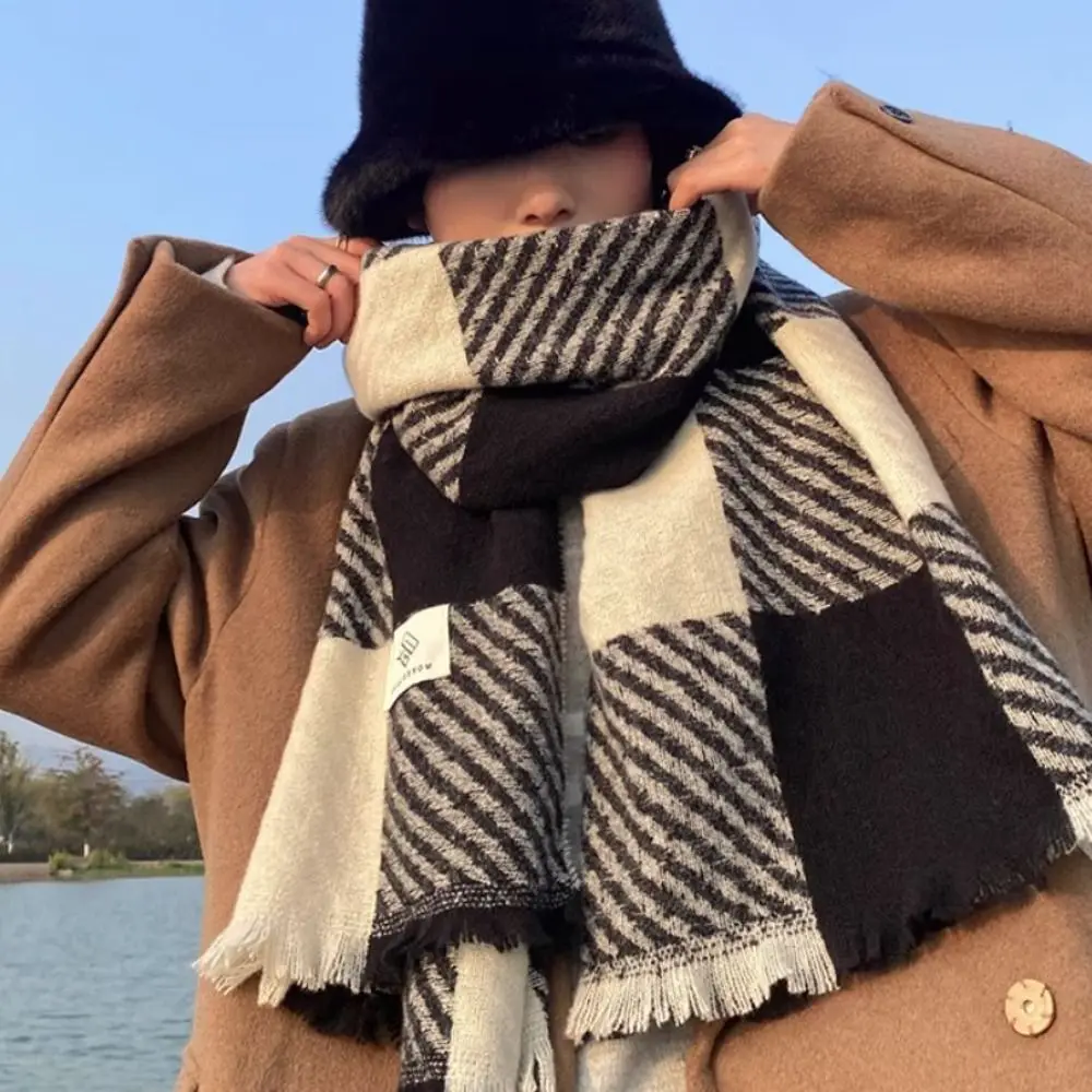 High Quality Korean Striped Plaid Scarf Thicken Long Winter Men's Scarf Warm Casual Checkered Scarf Males
