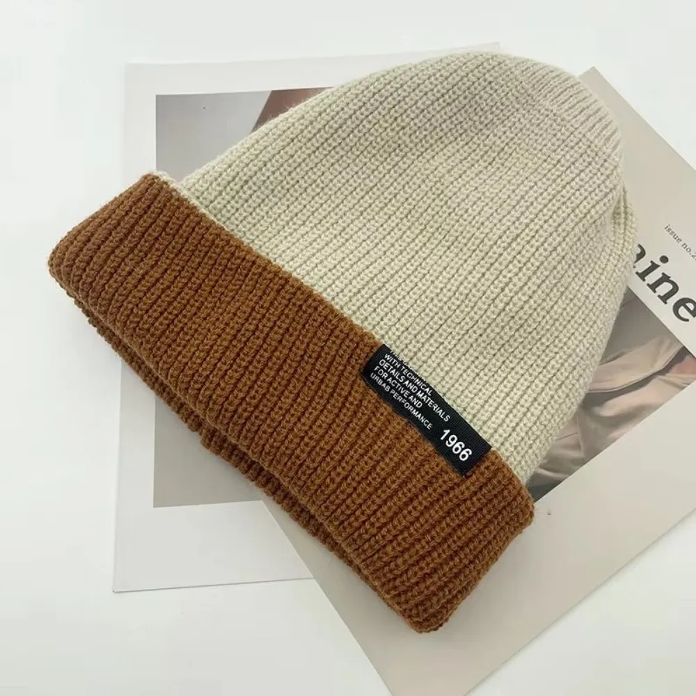 Unisex Autumn Winter Knitted Hat Soft Thickened Woolen Hat Double-Sided Warm Beanies Hat Women Men