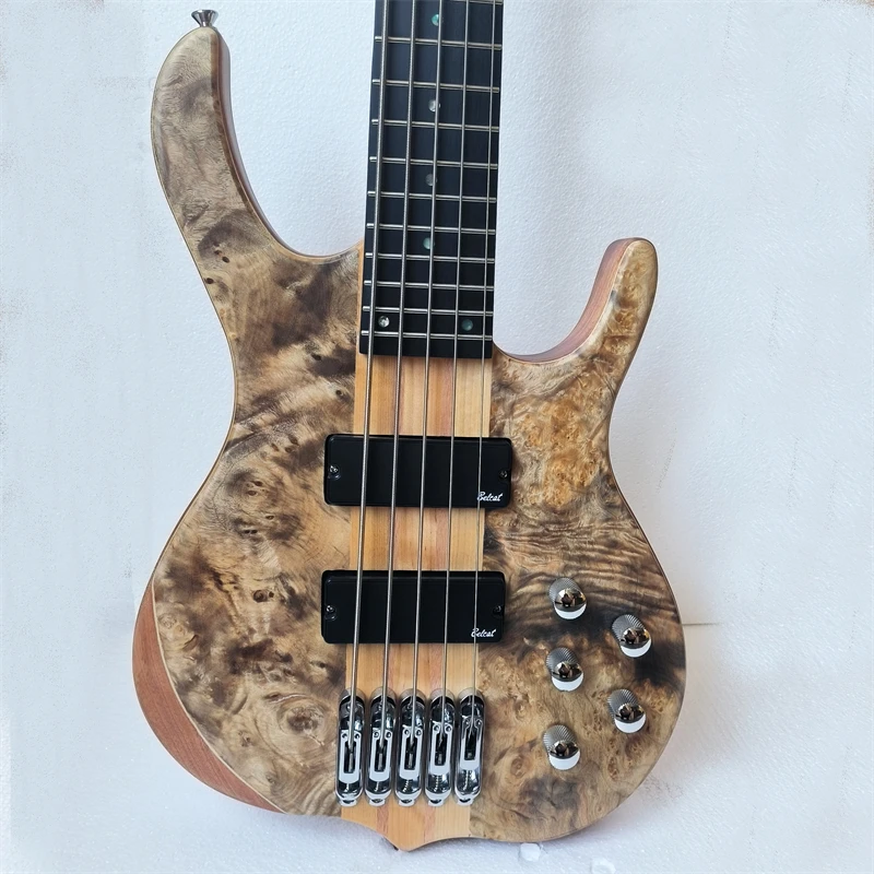 High quality neck through body 5 string electric bass guitar, active pickup