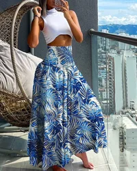 Fashion Cotton Women Floral Print Skirt Side Tie Beach Skirts Summer High Waist Wrap Flower Long Skirt