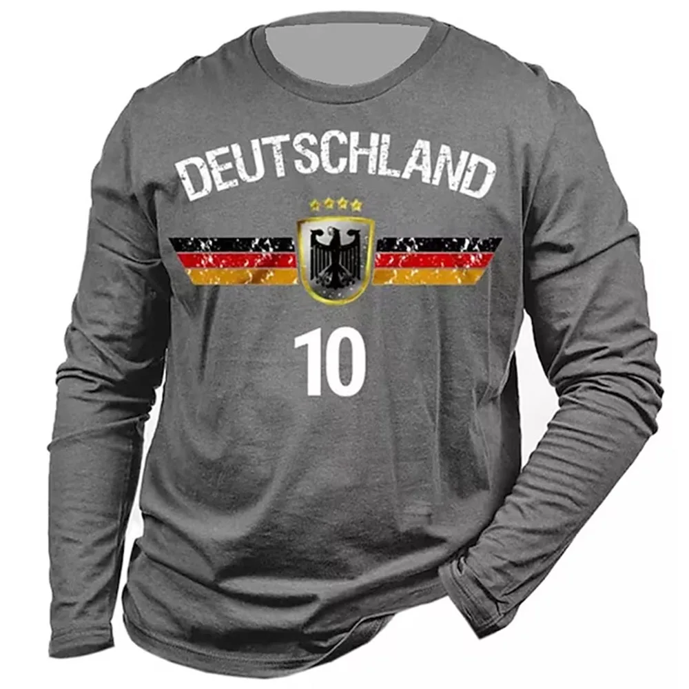 Germany National Emblem Print Men\'s T Shirts Fashion Cotton Long Sleeve T-shirt Casual O-neck Loose Top Fashion Men Clothing Tee