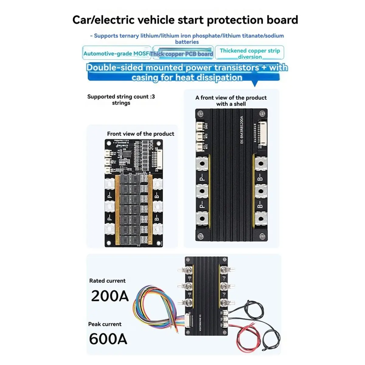 Punctual- 3S Iron Lithium 200A Bms 200A Lithium Battery Protection Circuit Board with Balance and Peak 600A Protection Board