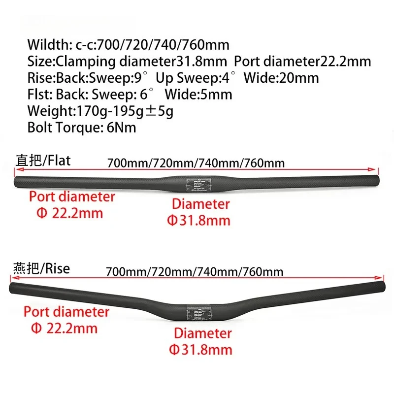 New Full Carbon Fiber Swallow-shaped Straight Handlebar Ultralight XC Cross Country MTB Mountain Bike Bar