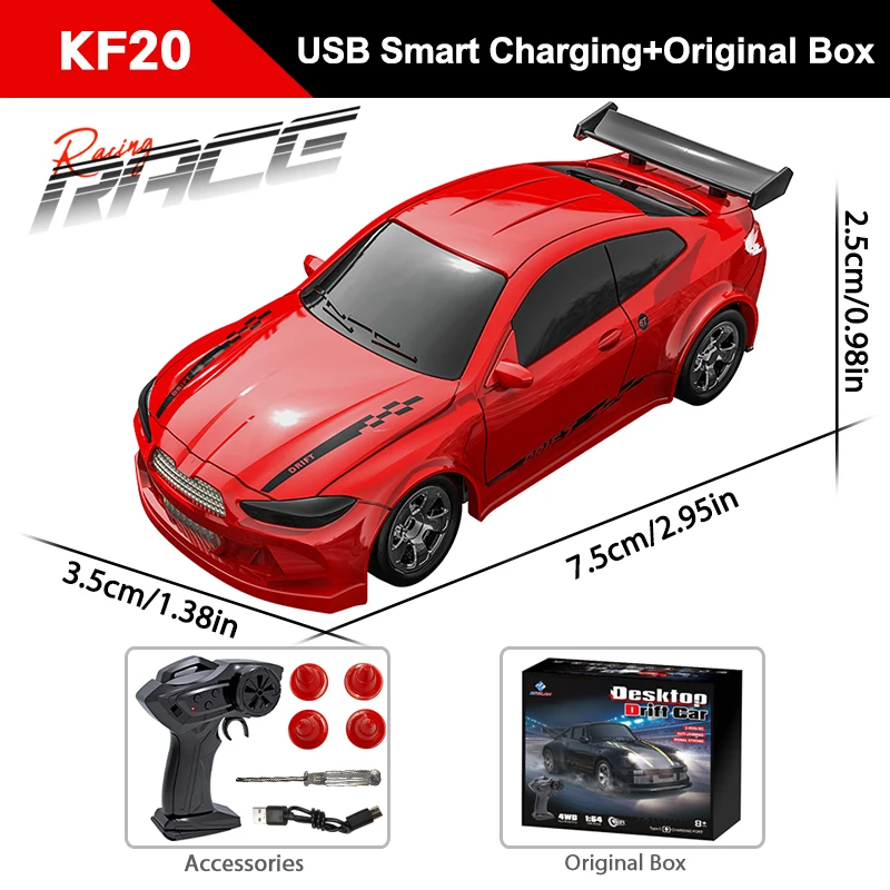 KF20 1/64 High Speed Drift RC Auto 2.4G 4WD Afstandsbediening Mini GTR Raceauto Model voor Jongens Kinderen Speelgoed Cadeau