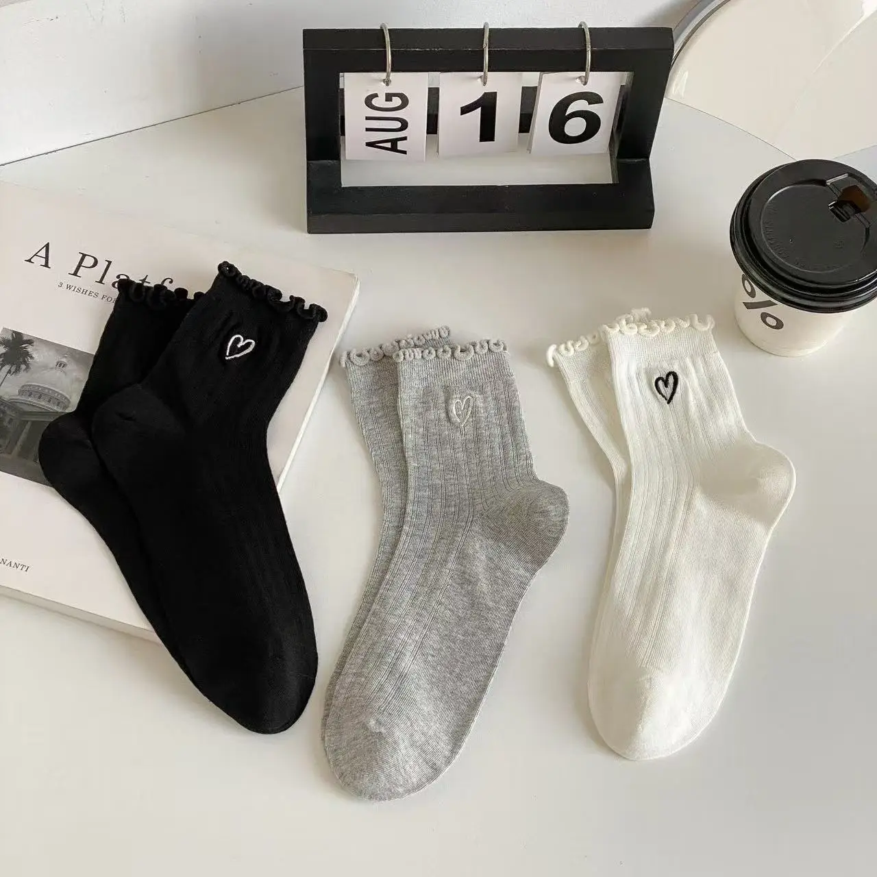 Fungus Lace Socks For Girls Mid-calf  Spring And Summer Style Japanese Style  Cute Embroidery  Thin Heart-shaped Socks For Girls