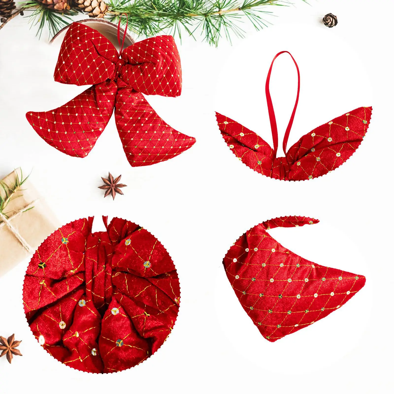 Decoración navideña colgante, lazo clásico para árbol de Navidad, lazo de terciopelo, elegante lazo de Navidad para guirnaldas, manteles, decoración del hogar