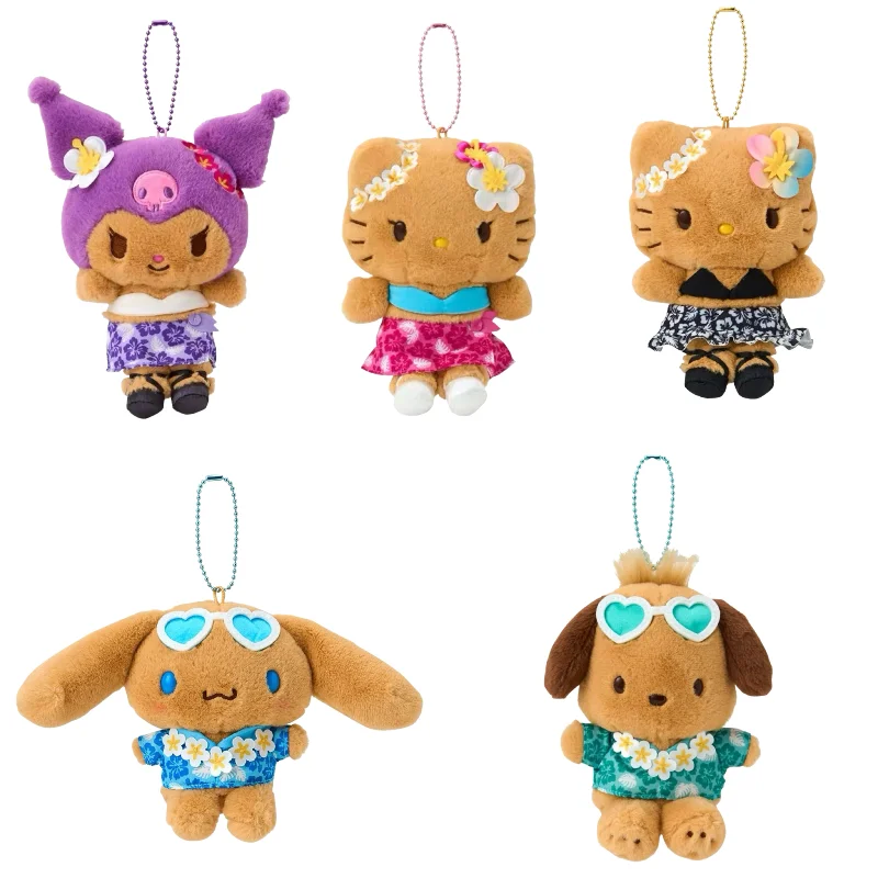 جديد هاواي حمامات الشمس كورومي سينامورول ميلودي أفخم المفاتيح الصيف تان سانريو الجلد الداكن كيتي القط بلوشين دمية قلادة