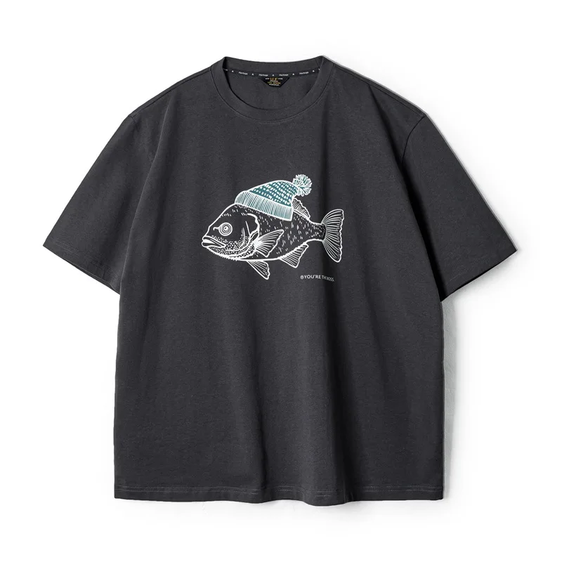 Madden workwear American retro deep sea fish flocking print T-shirt animal pure cotton short-sleeved T-shirt men's summer