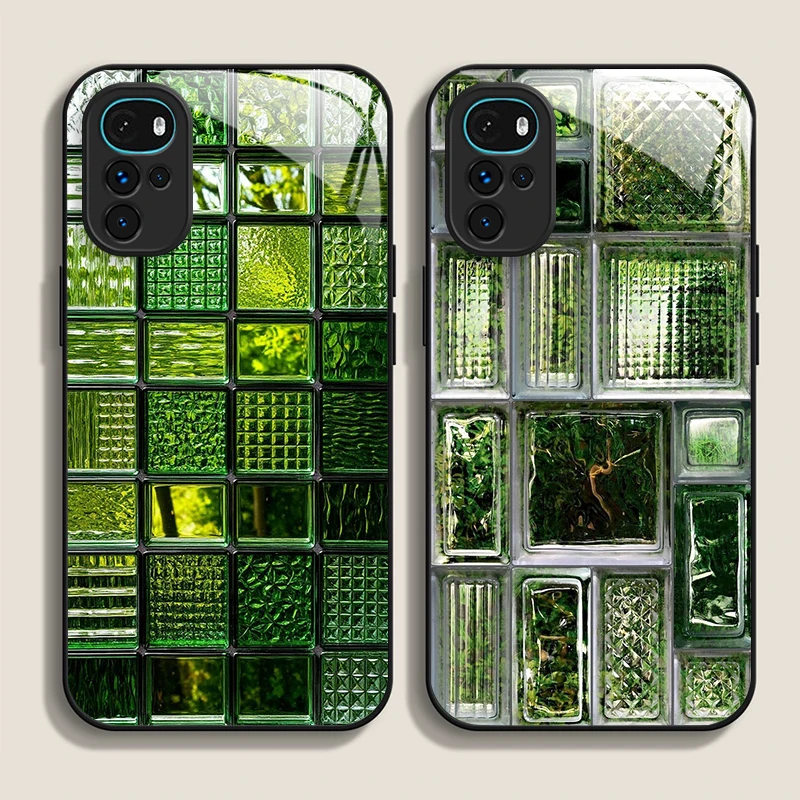 خمر الفني مربع لغز كريستال الزجاج المقسى جراب هاتف لموتورولا موتو G85 G84 G75 Edge 50 الانصهار 40 Neo 30Pro غطاء