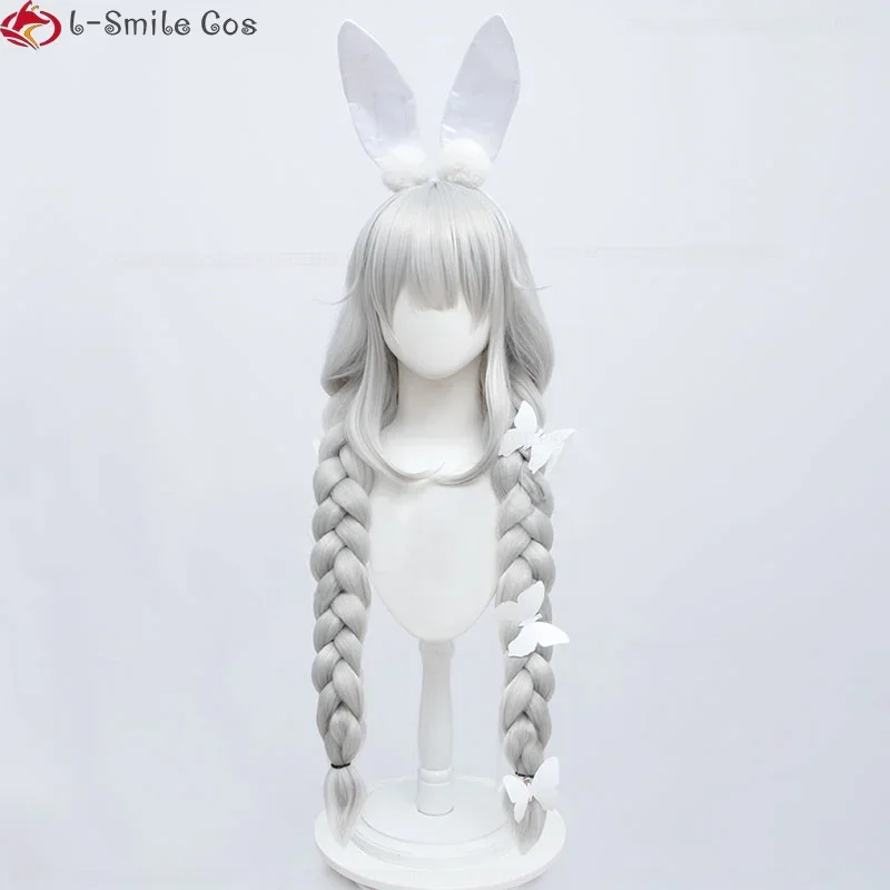 Game  MNF Le Malin Cosplay Wig 90cm Silver White Thick Braid Heat Resistant Synthetic Hair Party Cute Wigs   Wig Cap