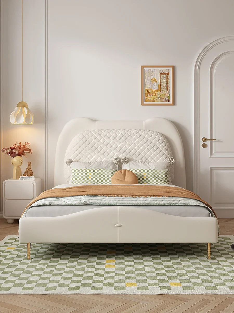 

Children's bed princess leather modern minimalist soft bag 1.2 small apartment solid wood teenager single cream wind girl bed