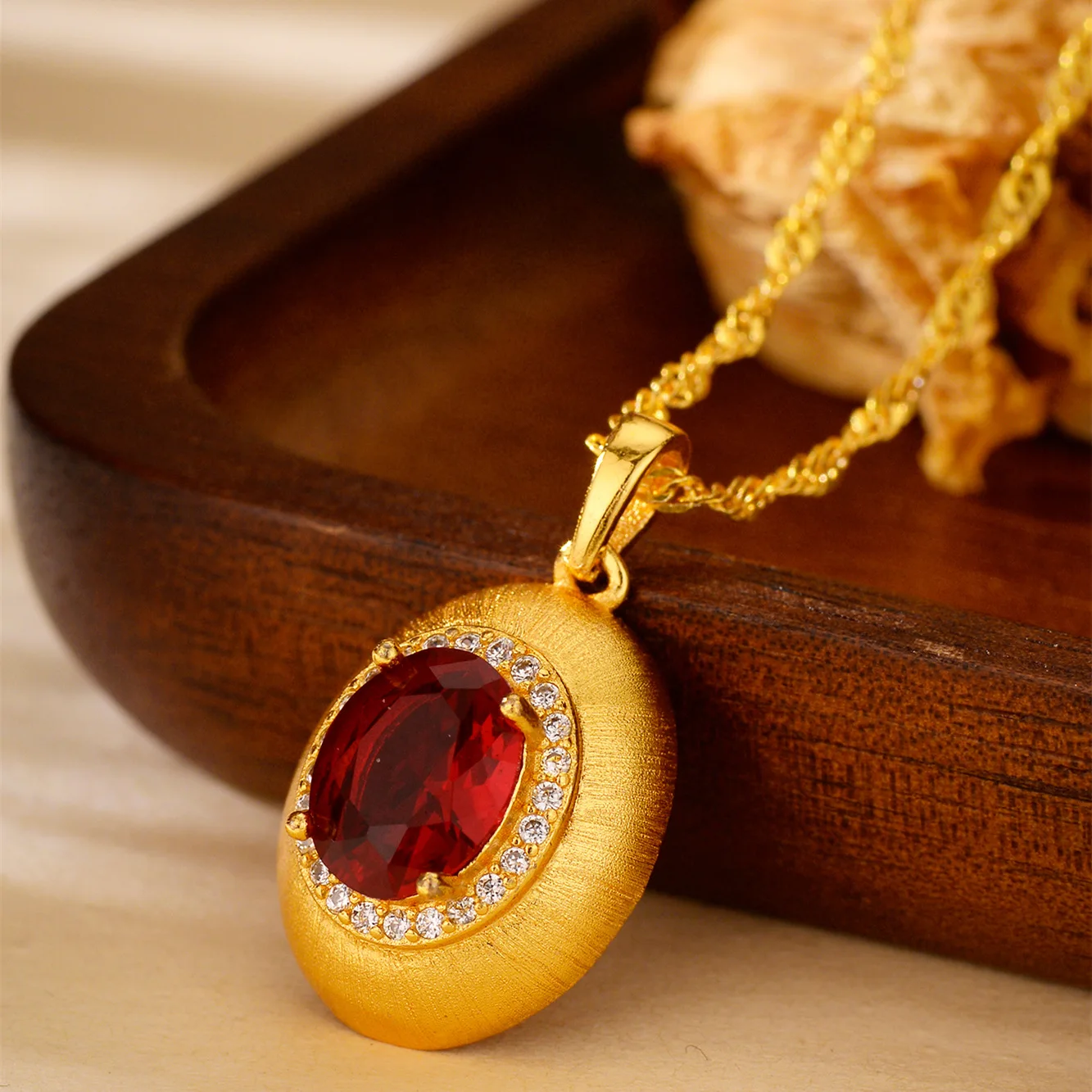 

Luxury 24K 9999 Pure Gold real gold Ancient brushed pendant inlaid with drill drop clavicle chain