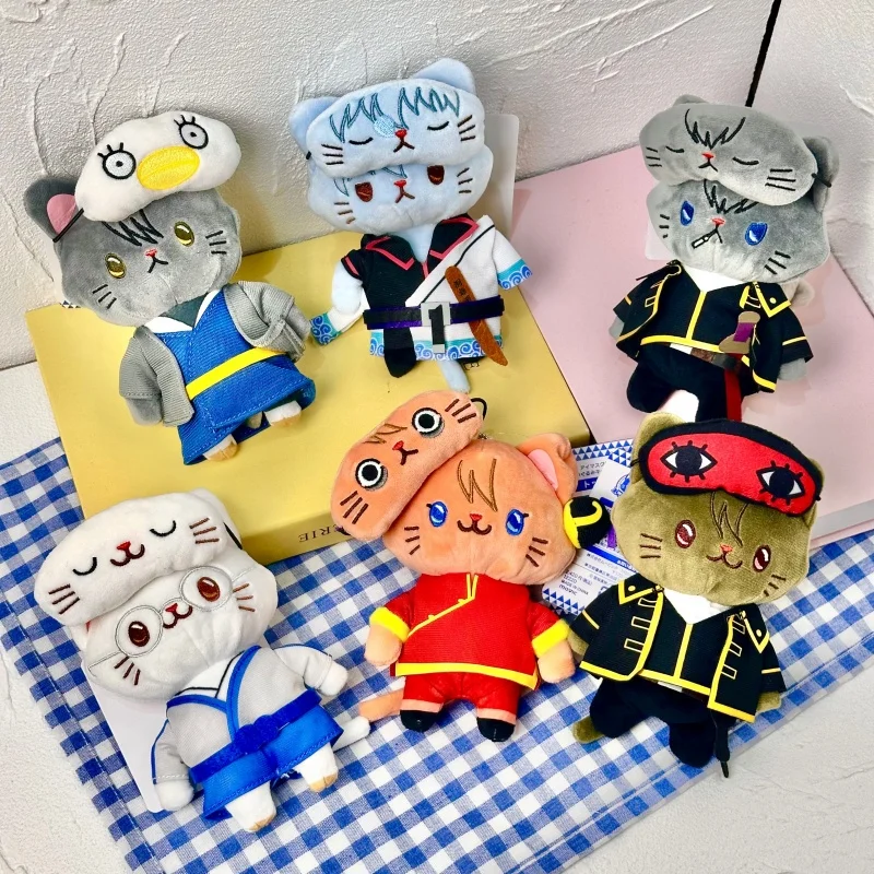 

15cm Anime Gintama Sakata Gintoki Katsura Plush Doll Shinpachi Kagura Masked Cat Keychain Bag Pendant Cartoon Plush Doll Pendant