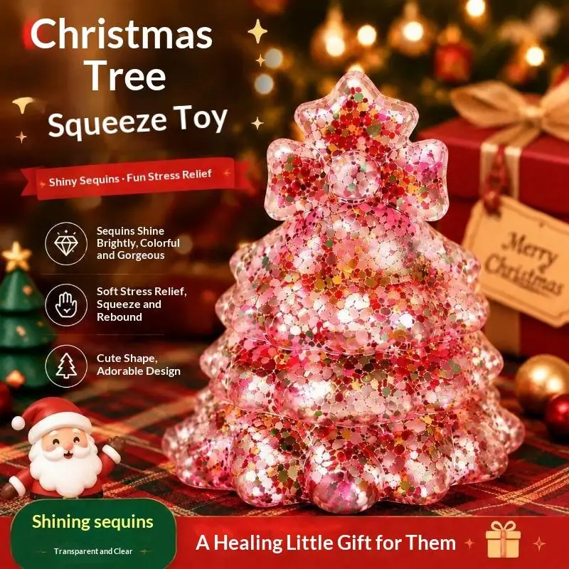 Stress Relief Christmas Tree Pinch Toy Slow Rising Soft  Fidget Anti-Anxiety for Kids Stocking Stuffer