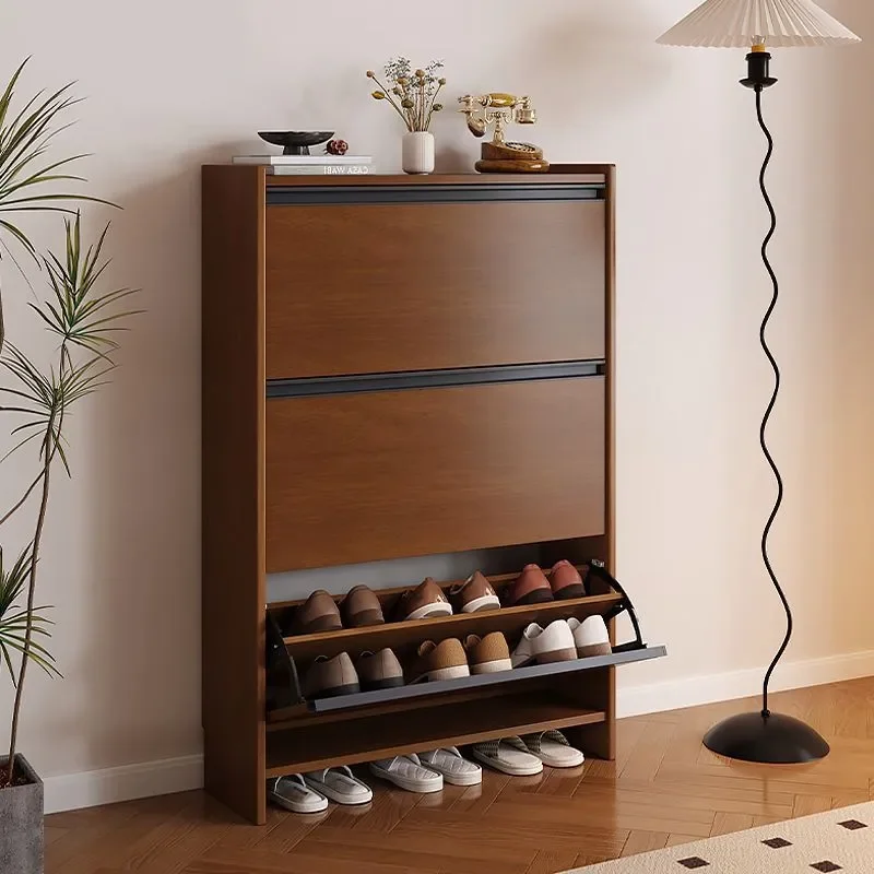 For Solid Wood Tipping Bucket Shoe Cabinet Ultra-thin Entrance Storage Rack Small Narrow Indoor Doorway Corridor Household