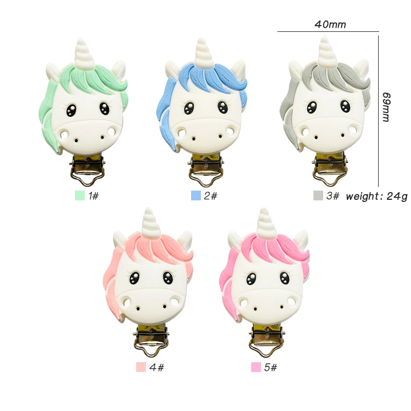 3pcs Silicone Unicorn Pacifier Clips BPA Free Cartoon Animal Teether Beads Pacifier Clip Baby  Pacifier Chain Accessories