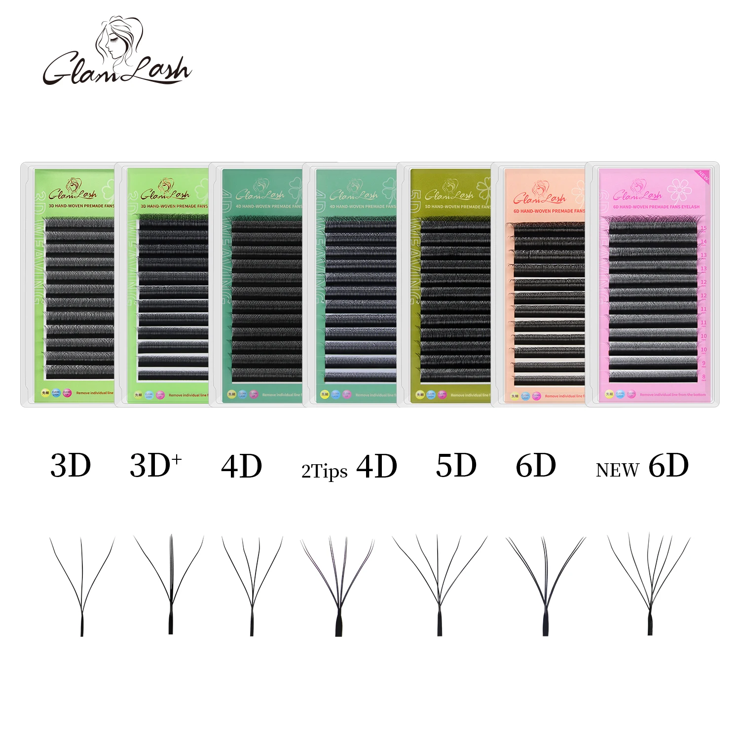 GLAMLASH W 모양 블룸 속눈썹, 3D, 4D, 5D, 6D, 자동 꽃, 프리메이드 볼륨 팬, 속눈썹 연장, 내추럴 소프트  Best5