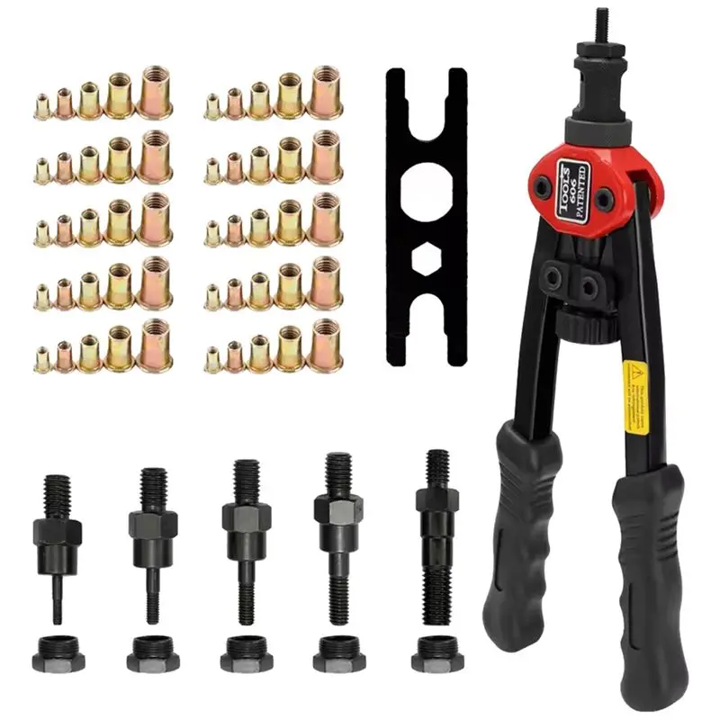 ABJN-50Pcs Rivet Nut +Hand Threaded Rivet Nuts-Gun BT606 M3 /M5 M6 M8 Double Insert Riveting Rivnut Rivet Tool