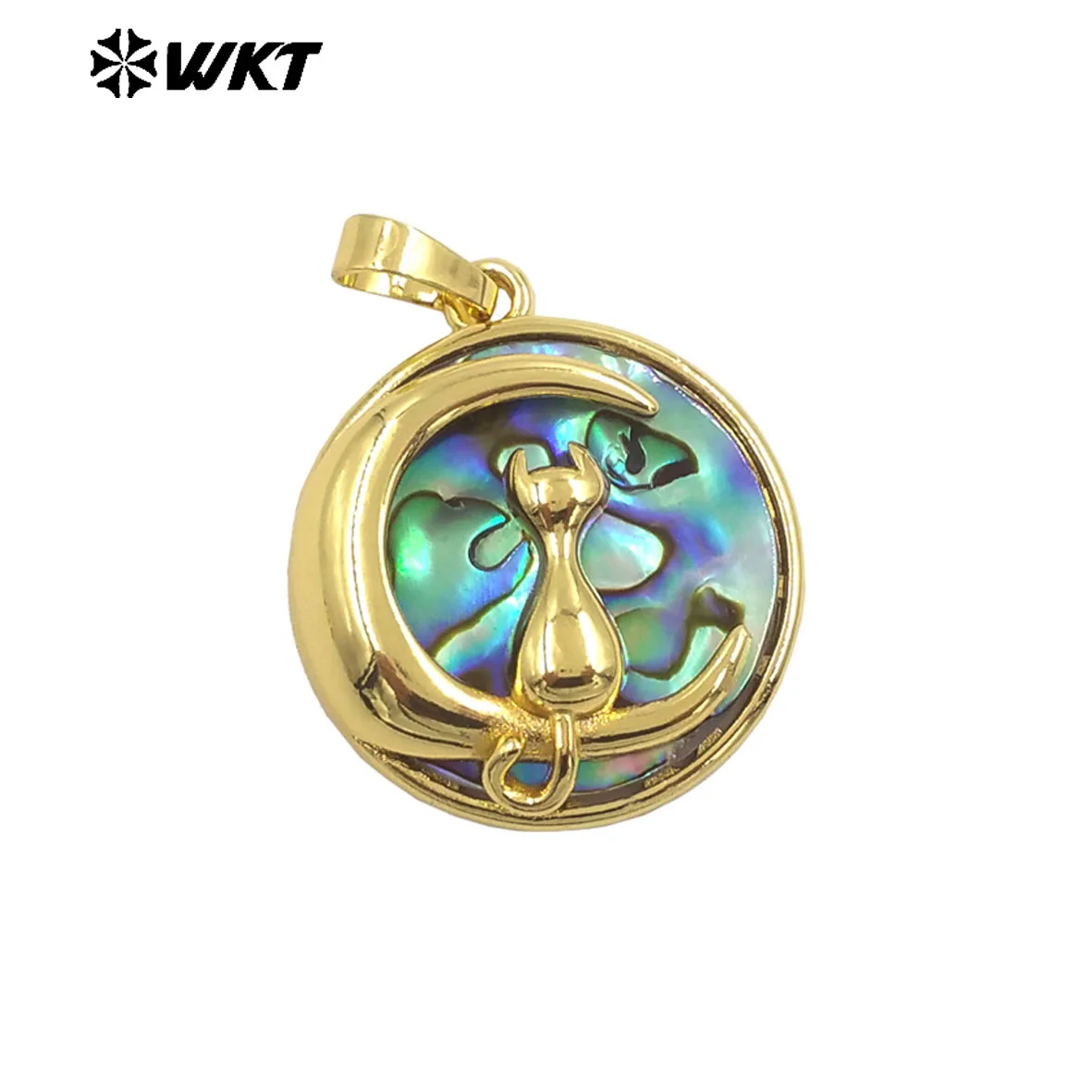 

WT-JP440 Fashion High Quality Natural Abalone Shell Gold Plated Round Little Pendant For Women Vintage Style Jewelry Making